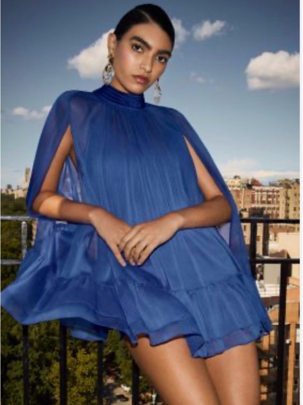 Alice + Olivia Cobalt Blue Mini Dress with Cape Sleeves - Picture 2 of 5